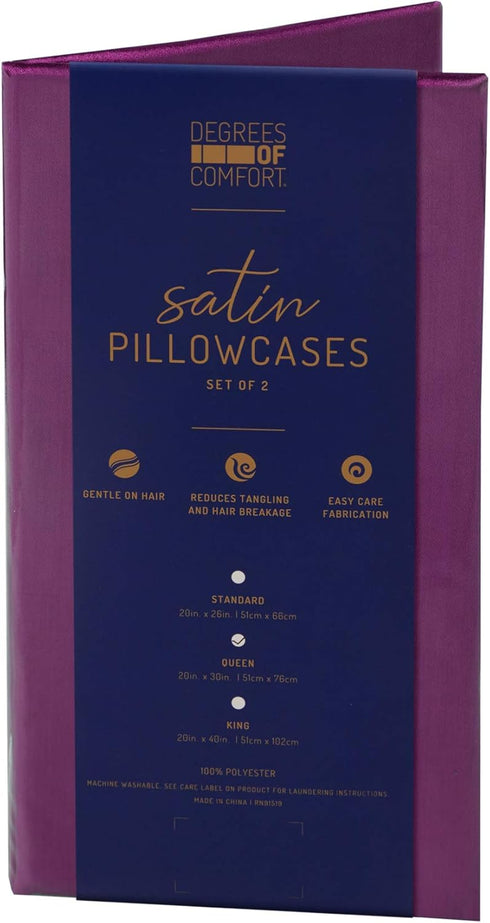 Purple Satin Pillowcase Queen Set of 2 | Pillow Cases for Hair and Skin | 20 x 30 Inch–Slip Silky Comfort with Envelope Closure...