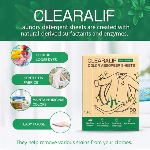 CLEARALIF All In One Laundry Kit. 80 Sheets Unscented Laundry Sheets, 7 oz Lavender Scent Booster Tube, 80 Sheets Color Absorber Sheets....