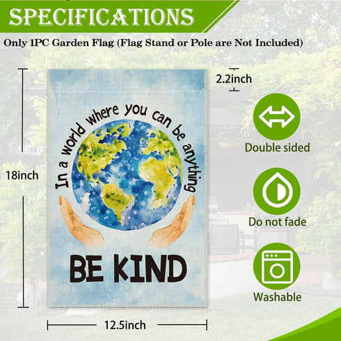 In A World Where You Can Be Anything Be Kind Welcome Garden Flag Yard Outdoor Farmhouse Decorations, Waterproof Double Sided Printing, Earth Peace...