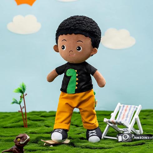 OUOZZZ 15" Soft Baby Doll for Boys Girls - First Baby Doll African American Rag Doll Sleeping Cuddle Buddy Doll Dinosaur Plush Toy for Kids...
