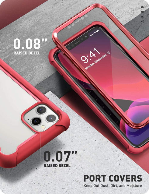 i-Blason Ares Case for iPhone 11 Pro Max 2019 Release, Dual Layer Rugged Clear Bumper Case with Built-in Screen Protector (Metalic Red)...