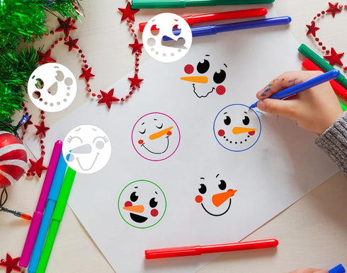 5” Christmas Snowman Face Stencils for Painting on Wood Reusable Christmas Stencil Winter Ornament Drawing Templates for Tiered Tray/Window/Shirts...