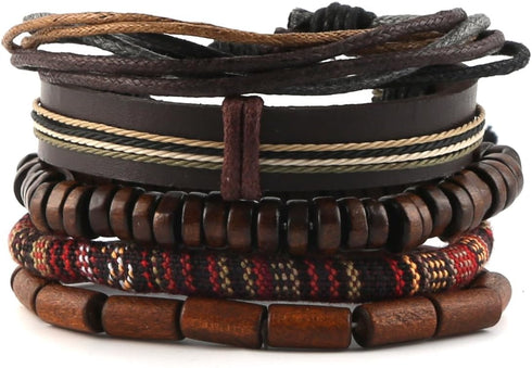 HZMAN Wrap Bracelets Men Women, Hemp Cords Wood Beads Ethnic Tribal Bracelets, Leather Wristbands...