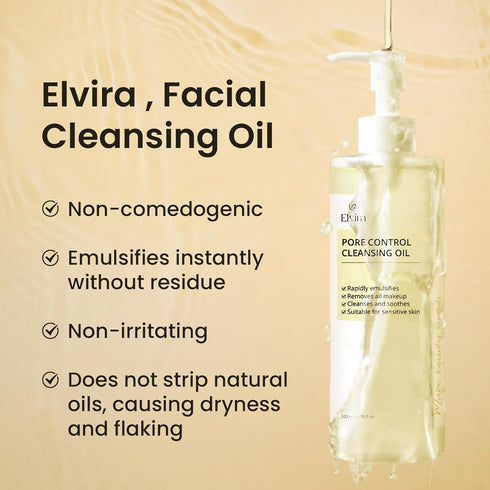 Elvira Pore Control Cleansing Oil, Makeup Remover Facial Cleanser, Blackhead Removal, Gentle Hydrating Facial Cleanser for Dry Sensitive Skin, Fra...