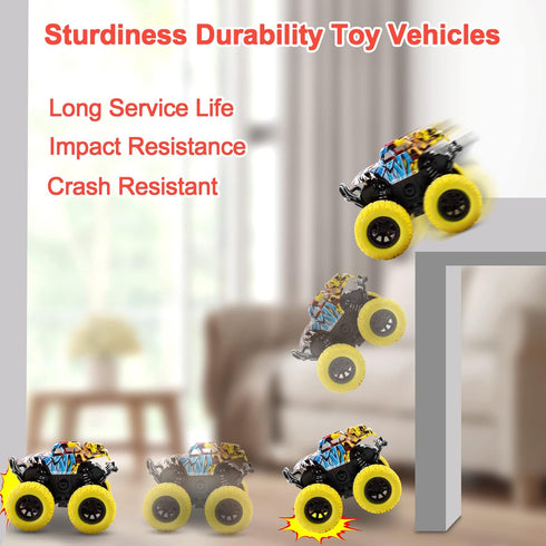 M SANMERSEN Car Toys for Toddlers 1-3, 2 Pack Monster Toys Truck 360° Rotating Stunt Cars - Push and Go Toy Cars Boys Girls Birthday Christmas Eas...