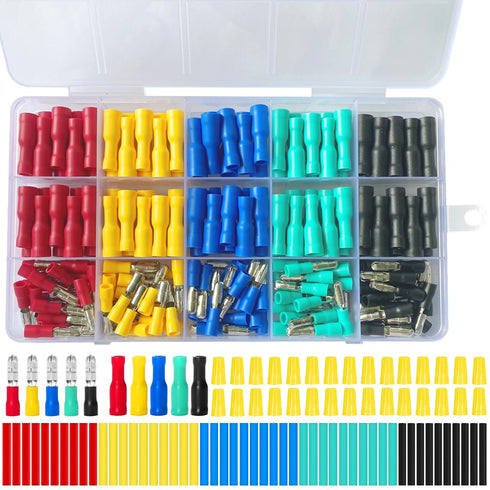 280pcs 22-16AWG Wire connectors Bullet Crimp Terminal Insulated Female and Male Heat Shrink Waterproof Electrical Quick Connector Kit with Colorfu...