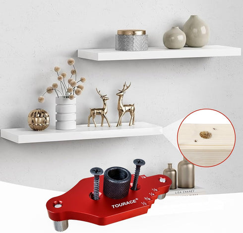 TOURACE Adjustable Drill Jig with Drill Bit for Floating Shelf, Portable Dowel Drill Guide Jig, Biscuit & Plate Joiner Woodworking Tool, Pocket Sc...