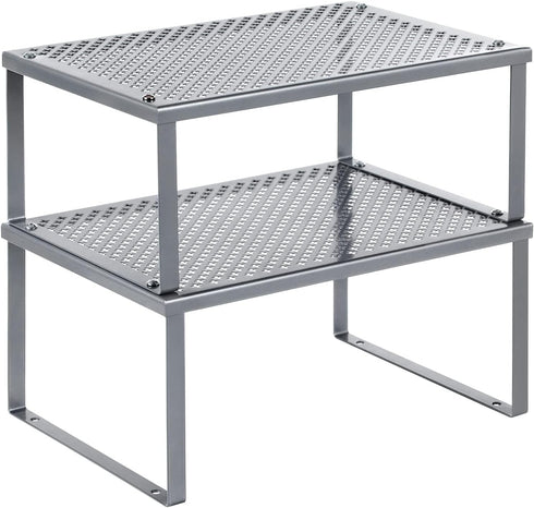 SONGMICS Spice Racks, Set of 2 Metal Cabinet Shelf Organizers, Countertop Organizers, Shelf Risers, Stackable, Expandable, Silver UKCS01SV...