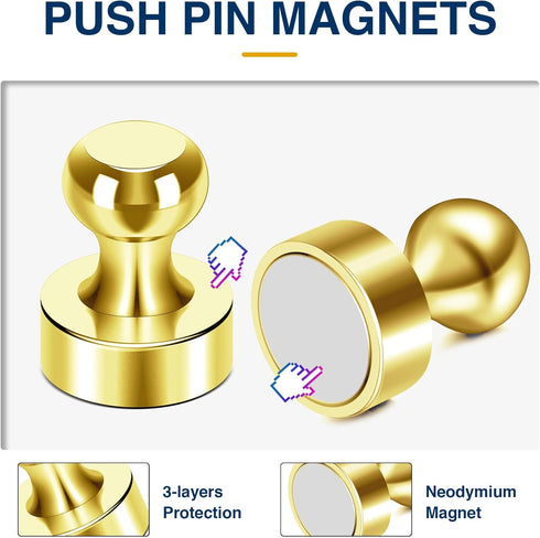 MIKEDE Fridge Magnets Refrigerator Magnets, 15Pcs Gold Strong Magnets for Whiteboard, Neodymium Push Pins Magnets Metal Magnets Fridge for Office ...