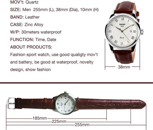 Mens Leather Band Quartz Watch, Men's Analog Business working Roman Numeral Casual Waterproof Watches with Calendar Date Daily Dress Fashion Wrist...
