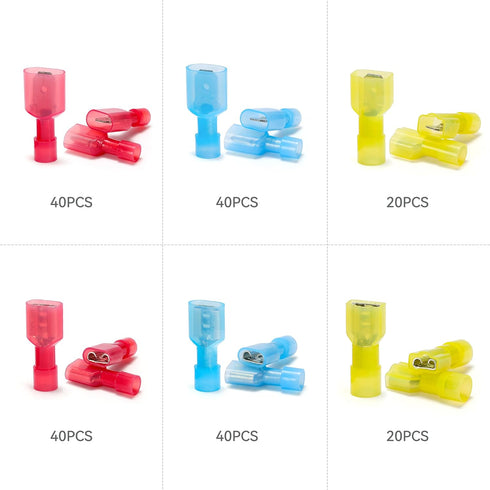 HKS 200PCS Nylon Spade Quick Disconnect Connector Kit - Male and Female Electrical Wire Connectors Kit - Tinned Copper - Cold-Pressed Wire Spade T...