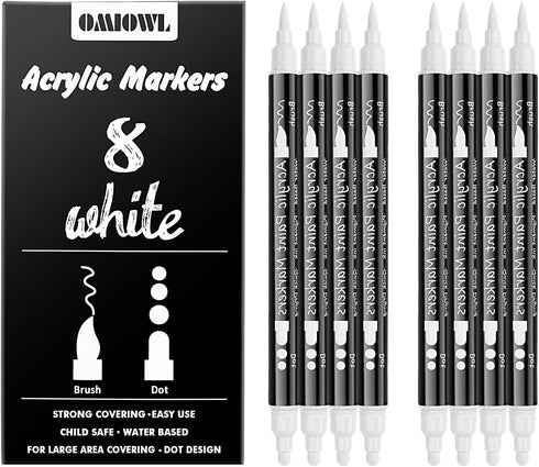 Dual Tip White Paint Pens White Acrylic Markers for Rock Painting,Ceramic,Glass,Wood,White Acrylic Paint Markers 8pcs (White-8 pack)...