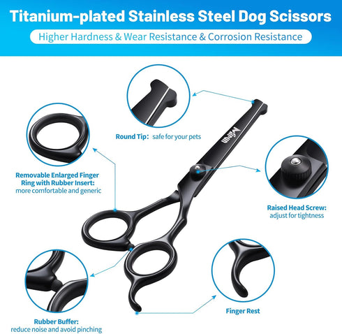 Dog Grooming Kit, 5-in-1 Titanium-plated Stainless Steel Dog Grooming Scissors, Dog Scissors for Grooming with Safety Round Tip, Grooming Scissors...