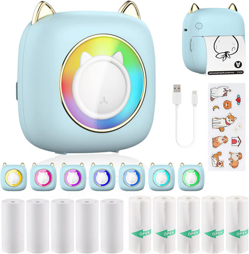 Mini Printer Portable, Bluetooth Pocket Thermal Sticker Printer with 10 Rolls Thermal Paper and Sticker Mini Thermal Printer for iOS & Android Ink...