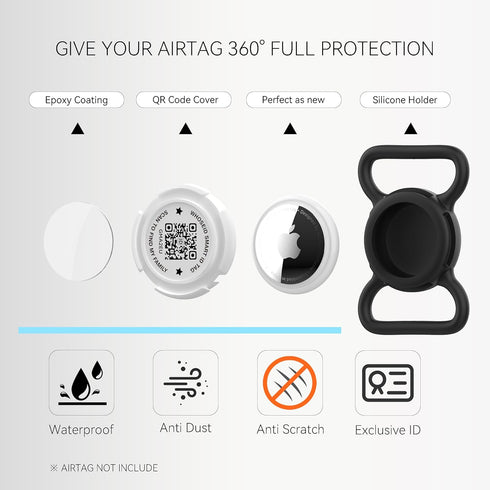 QR Code Airtag Holder, Scan QR Code Send Location Alert Email, Waterproof Full Body Protection Anti-Lost Air Tag Case, Airtag Accessories for Dog,...