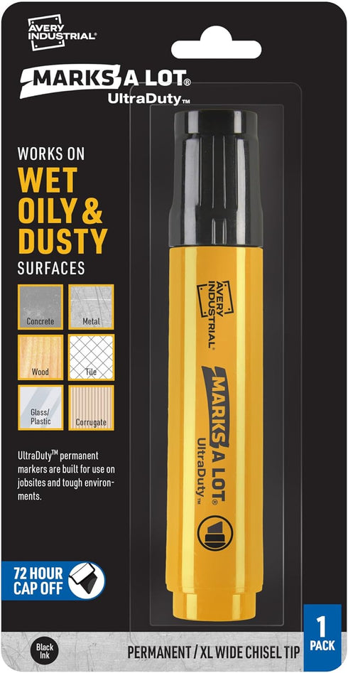 AVERY Marks A Lot UltraDuty Permanent Markers, XL Wide 18mm Chisel Tip, Water Resistant, 1 Black Industrial Marker (29865)...