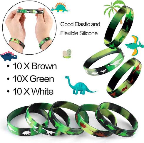 30 Pack Dinosaurs Silicone Wristbands Bracelets Dinosaurs World Style Party Supplies for Dinosaurs Theme Party Birthday Gift Favors Gifts Bags Stu...