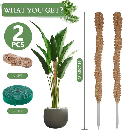 2 Pack 25 Inch Coco Coir Moss Poles for Climbing Indoor Plants - Handmade Plant Support for Creepers to Grow Upwards...