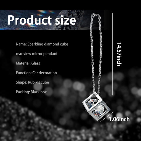 Bling Diamond Cube Car Rear View Mirror Charms, Crystal Sun Catcher Hanging Ornament for Automotive, Home Decor, Universal Vehicle Pendant Accesso...