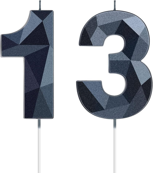 Nuanchu 13th Birthday Candles Black Number 13 Candles Happy Birthday Cake Topper 3D Diamond Shape Numeral Candles Decoration for Boy Girl Women We...