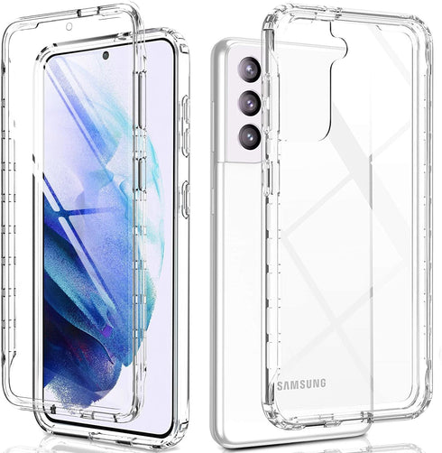 KIOMY Clear Case for Samsung Galaxy S21, 360 Full Body Protection Heavy Duty Shockproof Dual Layers Design, Raised Hard PC Front Cover with Build ...