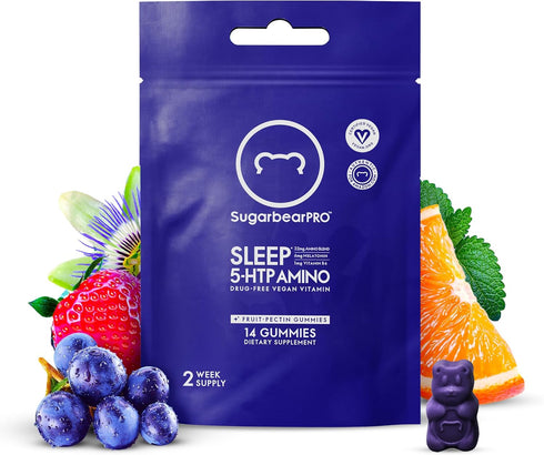 SugarbearPro Sleep Gummy for Adults with Extra Strength Melatonin 4mg, L-Theanine, 5 HTP, B6, Valerian Root, Lemon Balm - Chewable Sleep Supplemen...