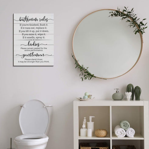 Signs for Bathroom Restroom Wall Art Decor Funny Toilet Signs for Bathroom Door Rules Farmhouse Rustic Wood Hanging Decor for Laundry Room Home, 1...