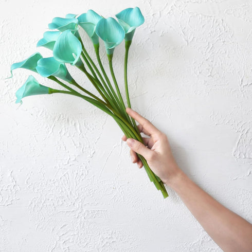 FiveSeasonStuff Real Touch Calla Lily Artificial Flowers Wedding Bridal Bouquet | Floral Arrangements | 15 Calla Lilies (Marine Blue)...