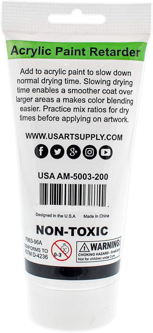 U.S. Art Supply Acrylic Retarder Acrylic Medium, 200ml Tube (6.7 Ounces) - Mixed with Color gives you longer Working Times...