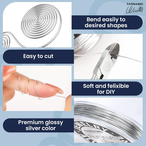 FANDAMEI Craft Wire 20 Gauge 98 Feet, Silver Wire for Jewelry Making, Aluminum Wire for Crafts, Sculpting, Beading. Metal Bendable Wire for Christ...