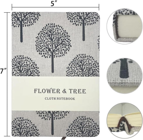 Linen Journal, Tree Printed Fabric Cloth Hardcover Notebook, B6, 264 Pages, 5x7 Small Ruled Notebook & Blank Sketchbook, Similar Embroidered Journ...
