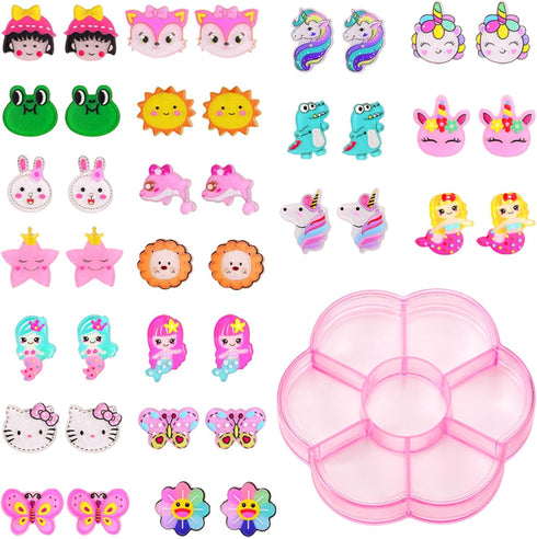 20 Pairs Clip on Earrings for Girls Kids Acrylic Hypoallergenic Earrings Cute Dangle Earring with Multiple Animal Mermaid Butterfly Alpaca Earring...