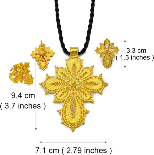 Ethiopian Jewelry for Women Set Ethiopian Eritrean Jewelry Set for Women Ethiopian Cross Jewelry Sets Necklace Earrings Ring African Eritrean Wedd...