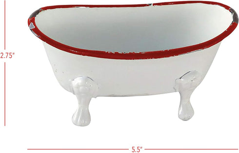 Foreside Home & Garden Red Rim White Enamel Bathtub Soap Dish...