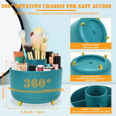 Makeup Brush Organizer,5 Slots 360° Rotating Desk Pen Holder,Makeup Brushing Holder,Cosmetic Brushes Storage Holder,Cute Pencil Cup,Desk Organizer...