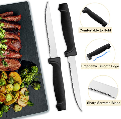 Pleafind 16-Pcs Steak Knives, 8.5 Inch Serrated Knives, Stainless Steel Steak Knives, Meat Knife for Table, Elegant Black Steak Knife Set for Home...
