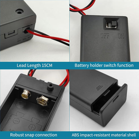 2PACK 9V Battery Holder,9V Battery Holder with Switch,9 Volt Battery Holder with Leads?Widely Used in Student Experiments,LED Strips or Other Devi...