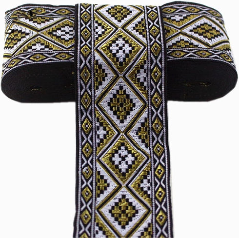 Jacquard Ribbon Geometric Emobridered Woven Ribbon Metallic Fabric Trim Fringe for DIY Clothes Pillow Straps Embellishment Decorations Width 2inch...