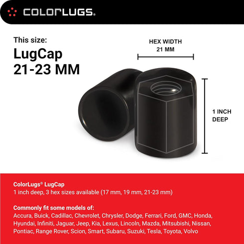 ColorLugs Vinyl Lug Nut Cover | Black | Flexible Fit Wheel Lug Nut Cap | Fits 21-23 mm | Pack of 25 | Includes Deluxe Extractor | Made in The USA...