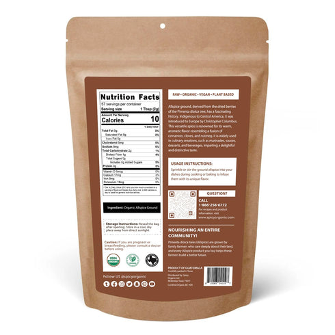 SPICY ORGANIC Pure Organic Allspice Ground 4 oz. - Certified USDA Organic - Allspice Seasoning for Baking, Marinades, Pickling, Stews, Sauces, and...