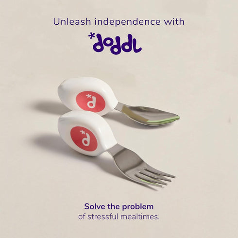 doddl Toddler Utensils, Ergonomic Fork and Spoon Set for Self Feeding, Stainless Steel Silverware for 1-3 Year Olds, BPA Free, Dishwasher Safe (In...