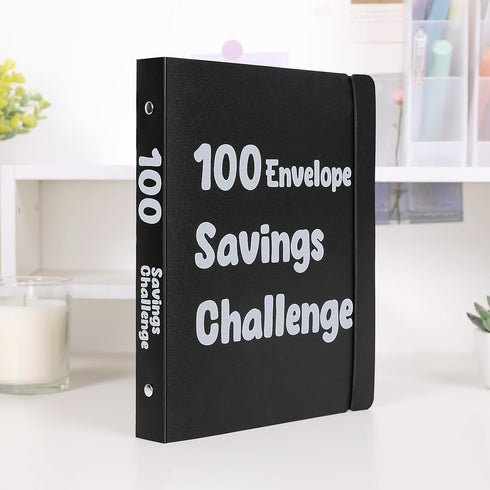 100 Envelopes Money Saving Challenge Binder, A5 Plastic Budget Binder with Cash Envelopes, Savings Binder for Planning and Saving $5050, Black...