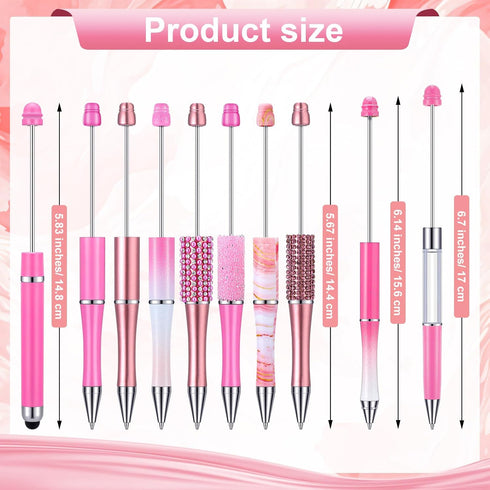 10 Pcs Pink Beadable Pen Bulk Diamond Rhinestone Beadable Pens 2 in 1 Stylus Bead Pen Empty Tube Floating DIY Pens Plastic Black Ink Ballpoint Pen...