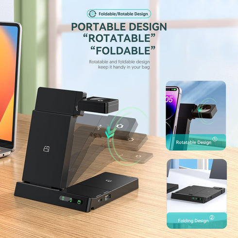 New 6-in-1 Wireless Charger Charging Station, Foldable Stand Dock,Compatible with Samsung,iPhone 15 14 13 12 11 X XR XS Pro Max 8 Plus SE, for App...