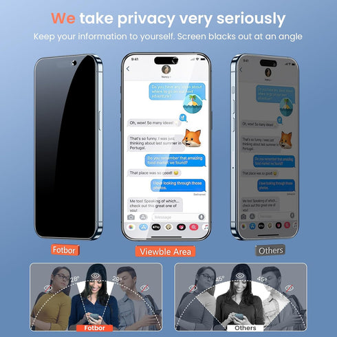 Fotbor [3+3 Pack for iPhone 15 Pro Privacy Screen Protector & Camera Lens Protector, Privacy Screen iPhone 15 Pro, Anti Spy Private Tempered Glass...