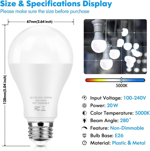 LED Light Bulbs 150 Watt Equivalent, 2200 Lumen Super Bright Light Bulbs, Daylight White 5000K, A21 20W LED Bulb E26 Base, Non-Dimmable, No Flicke...