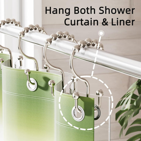 Amazer Shower Curtain Hooks, Rust-Resistant Metal Double Shower Curtain Rings for Curtain Rolling Shower Hooks, 12PCS Shower Rings for Bathroom Sh...