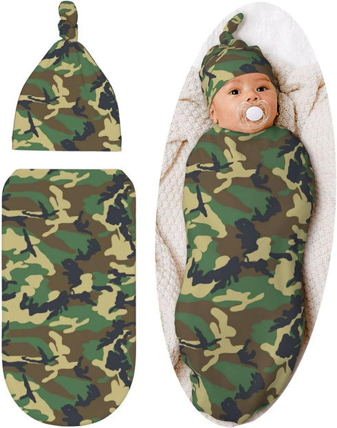 Camo Green Baby Stuff Swaddle Blanket soft and Stretchy Newborn Swaddle Blankets Sack Receiving Blanket with Beanie Hat Gift for Girls and Boys In...
