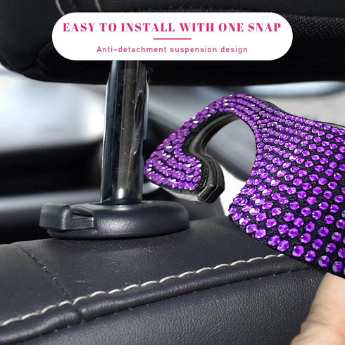2 PCS Bling Car Seat Headrest Hooks, Crystal Rhinestone Back Seat Hanging Storage Organizer, Auto Purse Bags Hanger, Universal Vehicle Interior Ac...