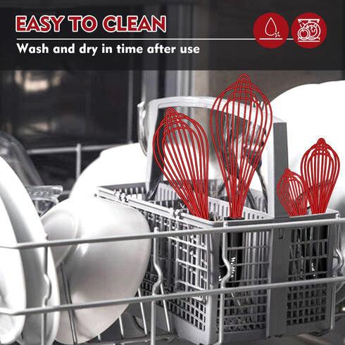 Walfos Whisk,Silicone Whisk Non Scratch Coated Whisk-Whisks for cooking set of 4 Nice for Blending Beating Stirring and Kitchen Cooking &Baking.BP...